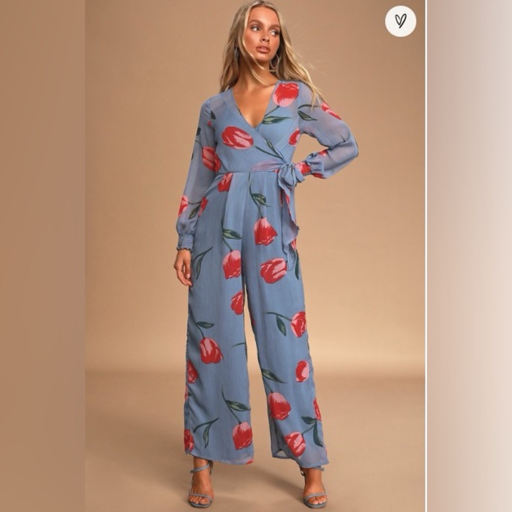 EUC Lulu’s dusty blue floral Jumpsuit